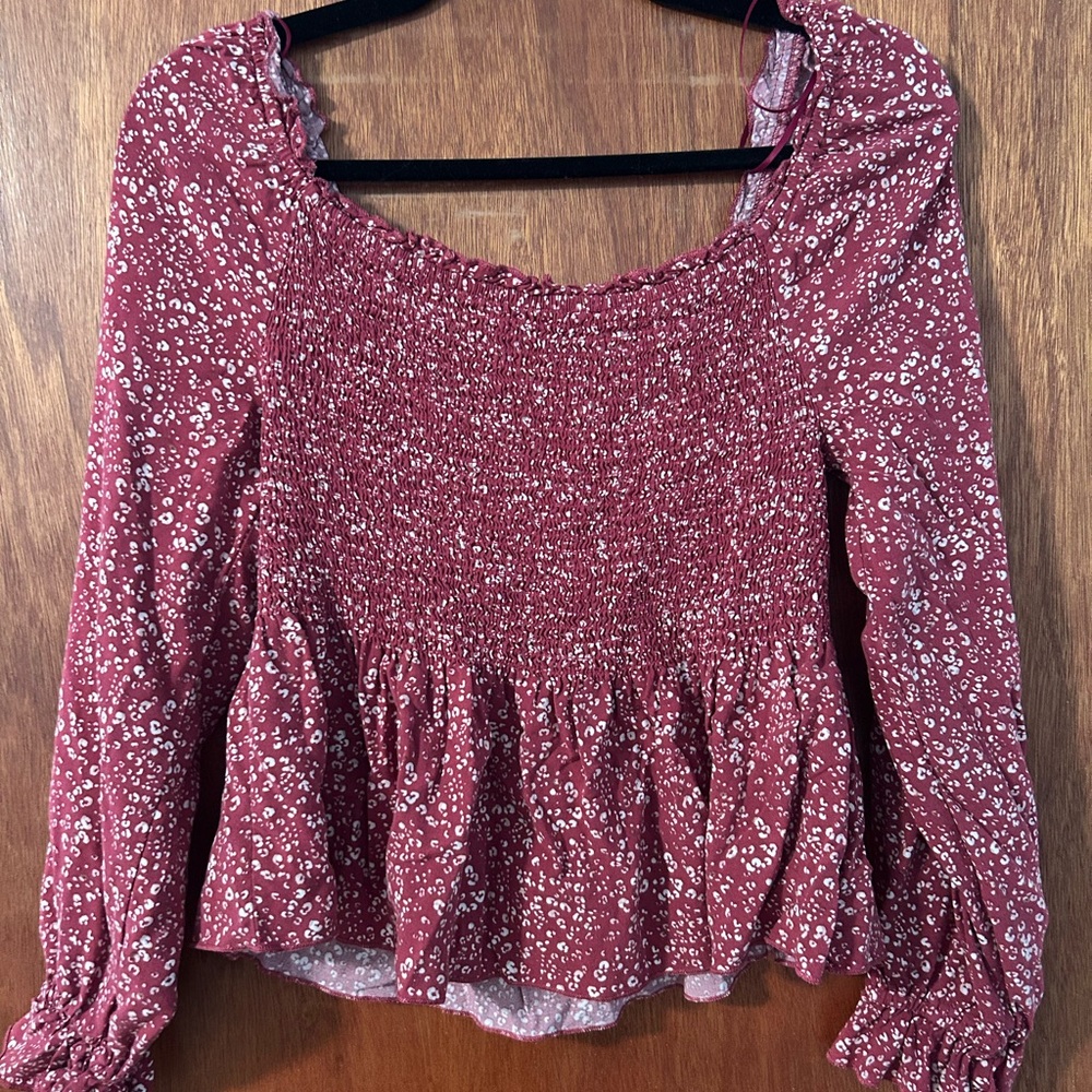 URBAN Romantics Red Smocked Ruffled Blouse